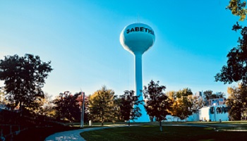 Picture of the city with Sabetha water tower.